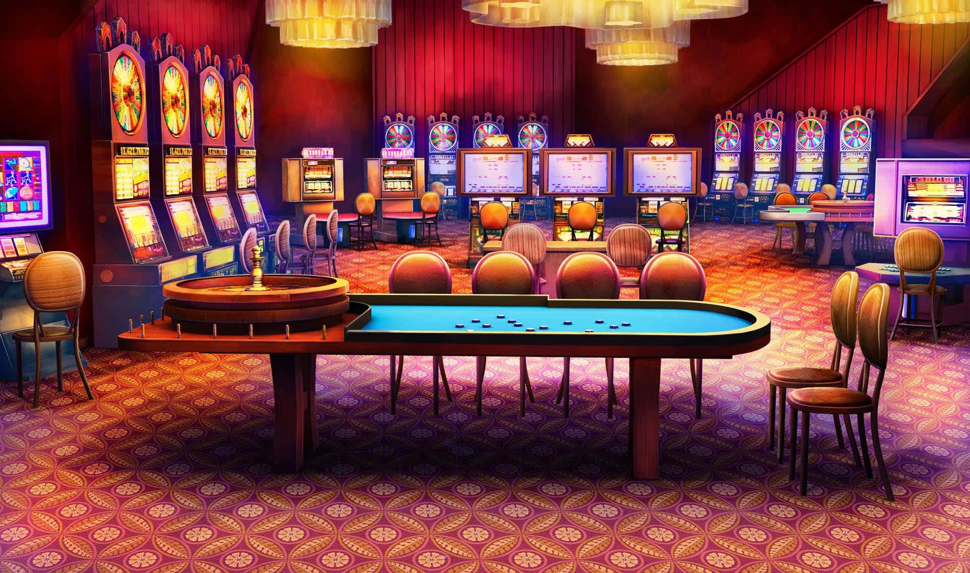 Mesin slot digital dengan simbol klasik berwarna emas dan latar belakang gelap yang menarik perhatian